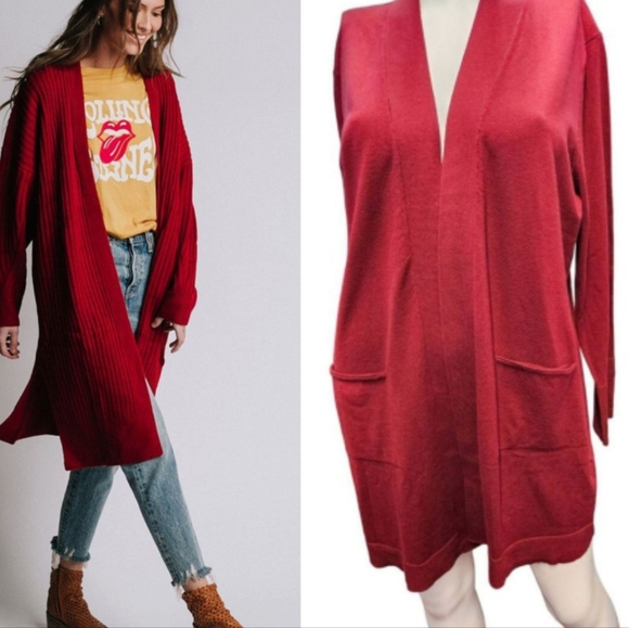 Appleseed's Sweaters - Appleseeds Red Long Cardigan Sweater Size Large